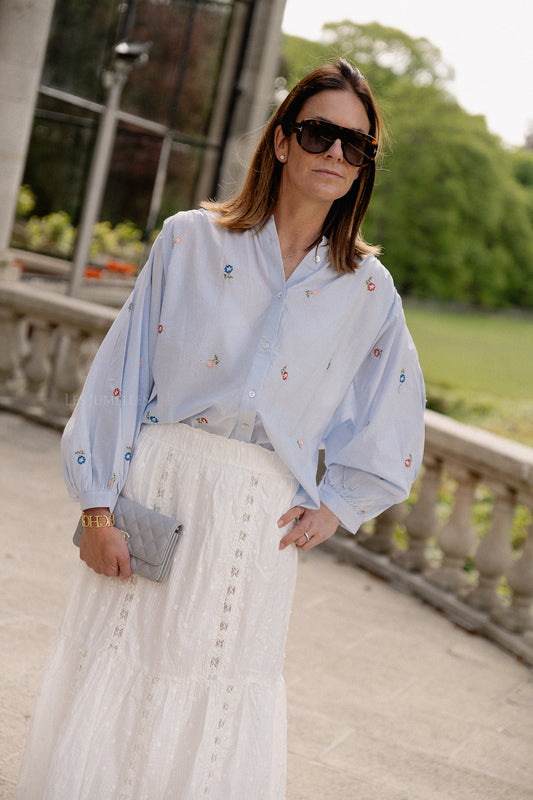 Les Jumelles Gaby embroidered blouse baby blue