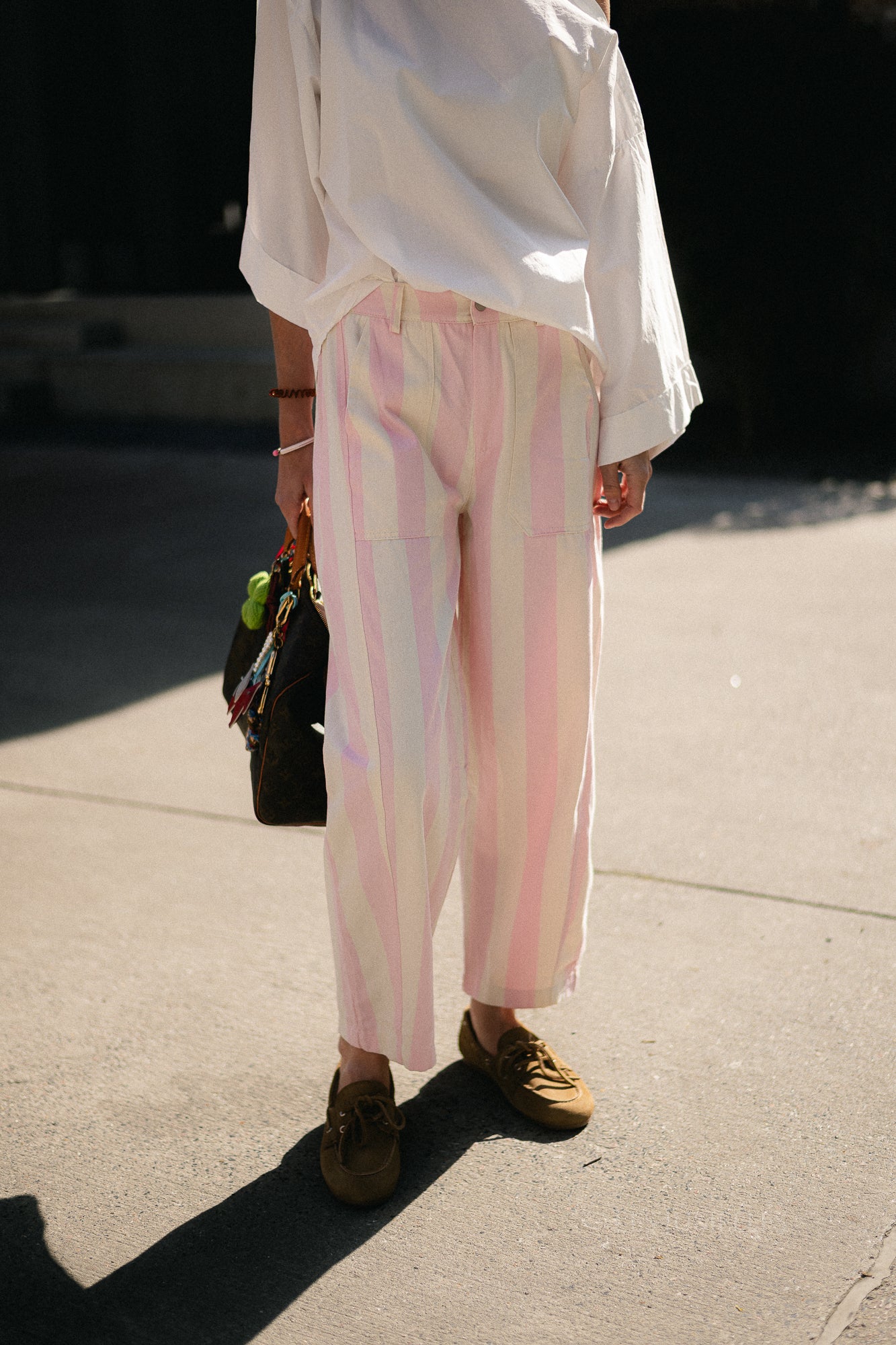 Maude striped pants pink/ecru