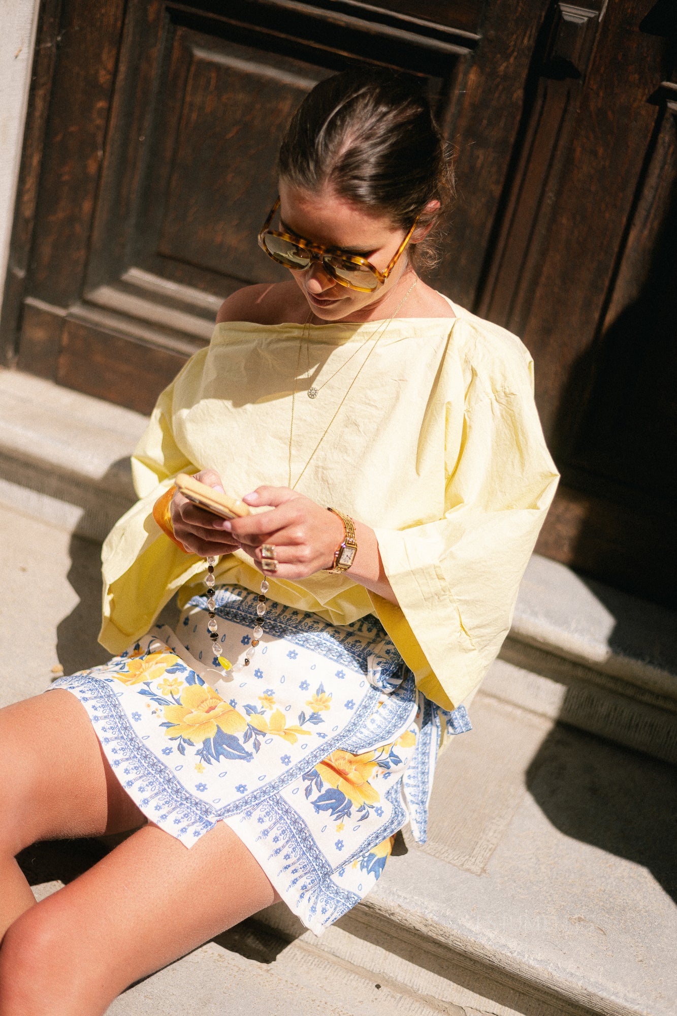 Kensi floral wrap skort blue/yellow