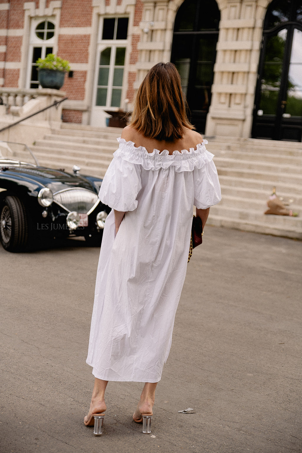 Eleonore schulterfreies Maxikleid weiß