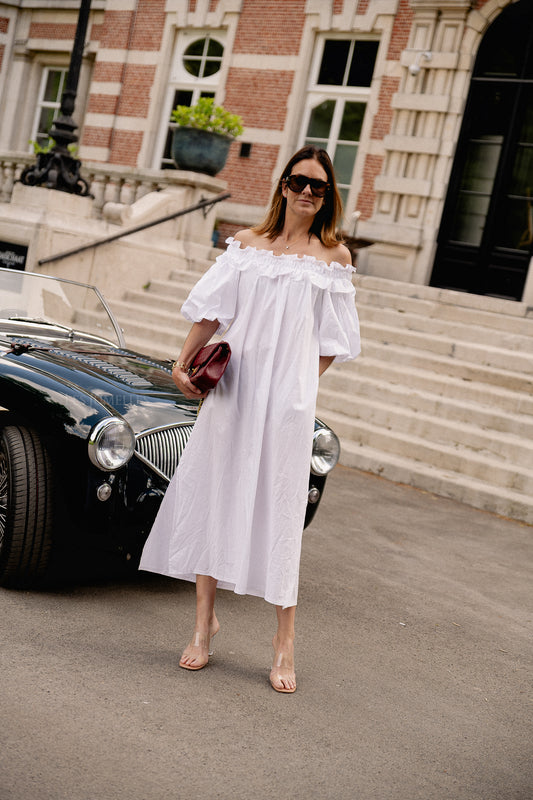 Les Jumelles Eleonore off shoulder maxi dress white
