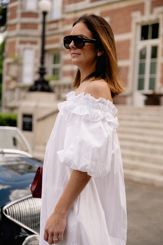 Les Jumelles Eleonore off shoulder maxi dress white