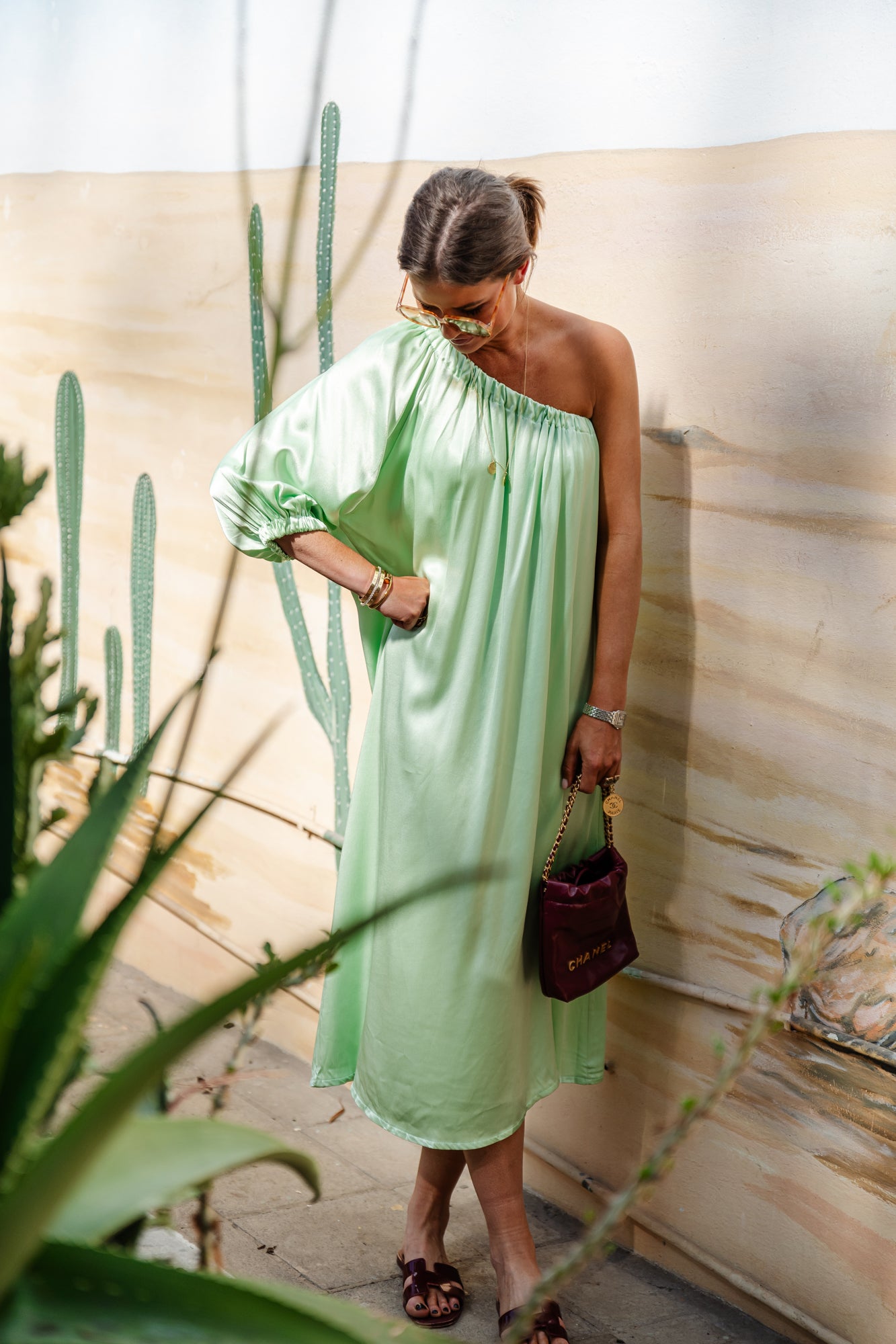 Myla One-Shoulder-Kleid hellgrün