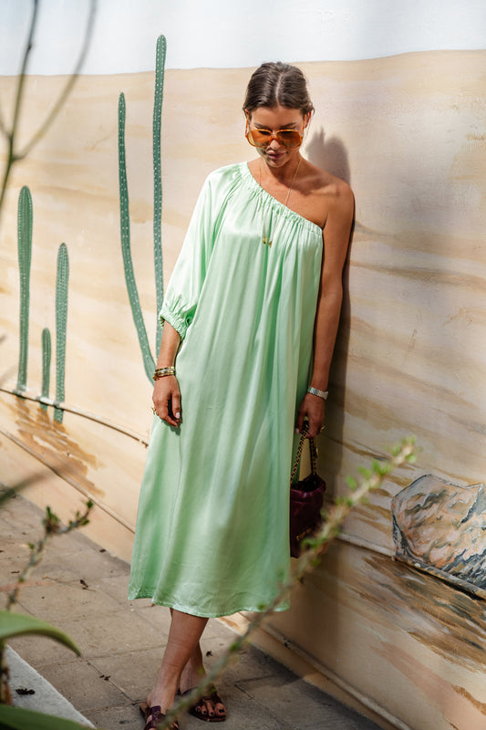 Les Jumelles Myla One-Shoulder-Kleid hellgrün