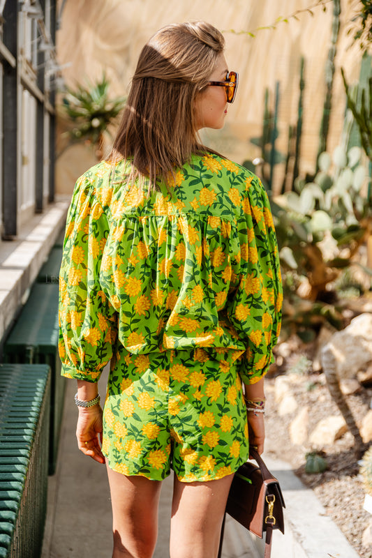 Les Jumelles Felice LS blouse pineapple flower