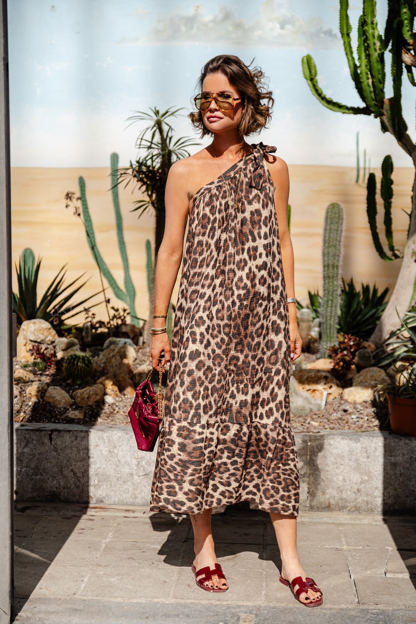 Mia one shoulder maxi dress leopard
