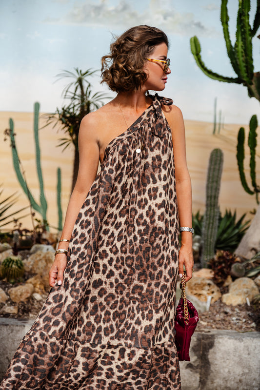 Les Jumelles Mia one shoulder maxi dress leopard