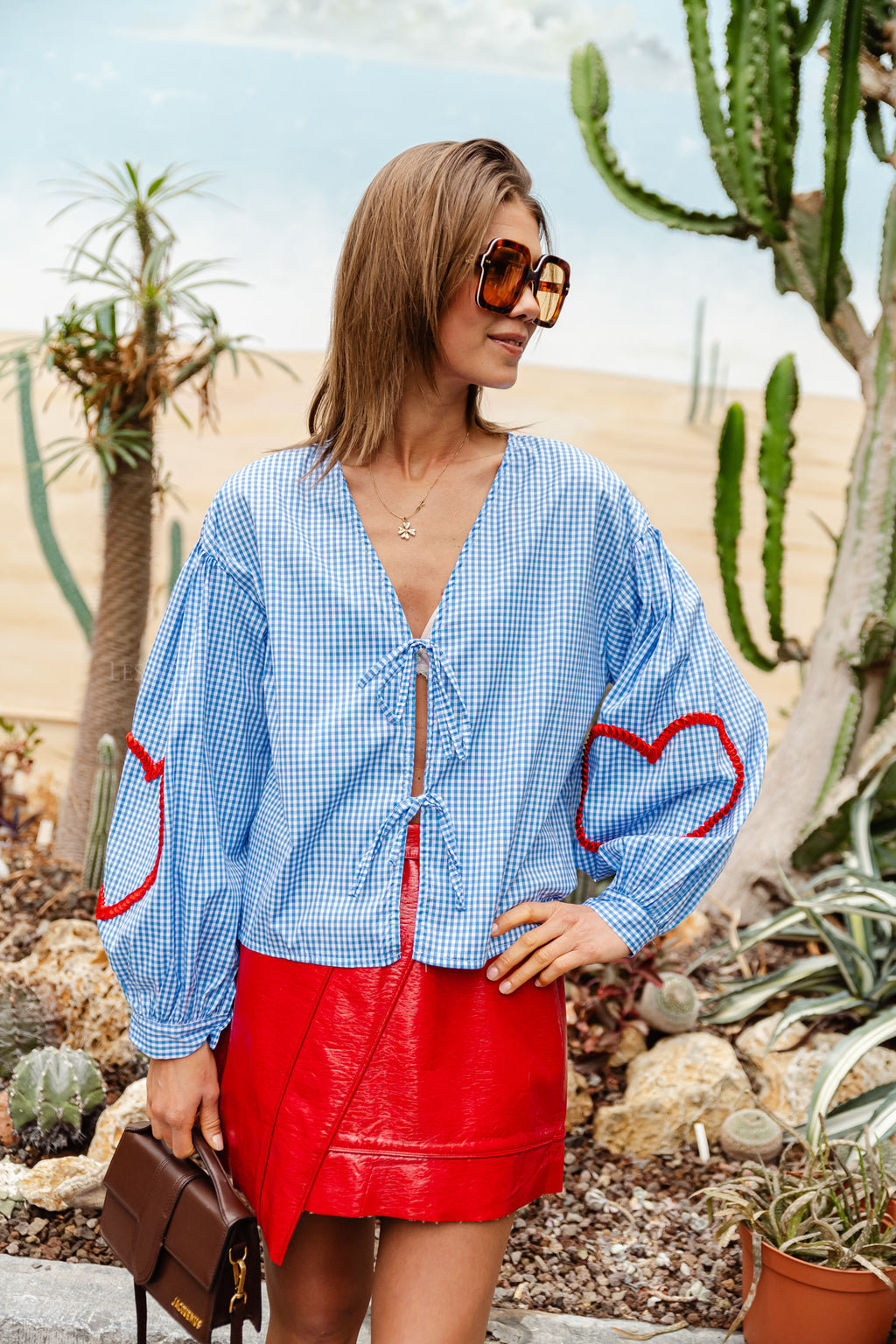Babette checkered blouse light blue