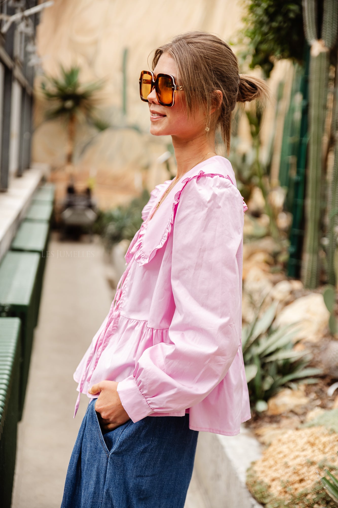 Olivia peplum tie blouse pink