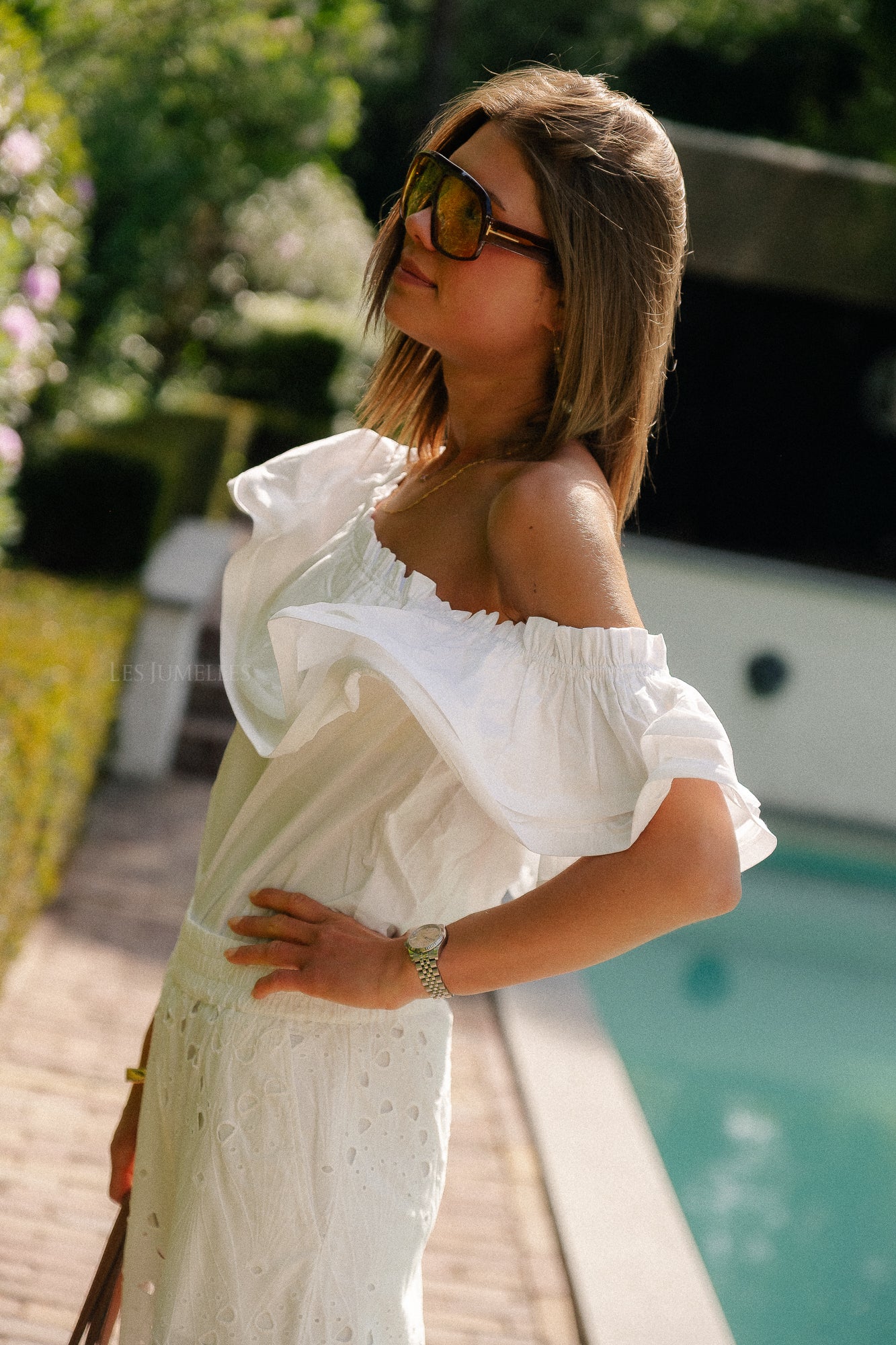 Rhea one shoulder top white