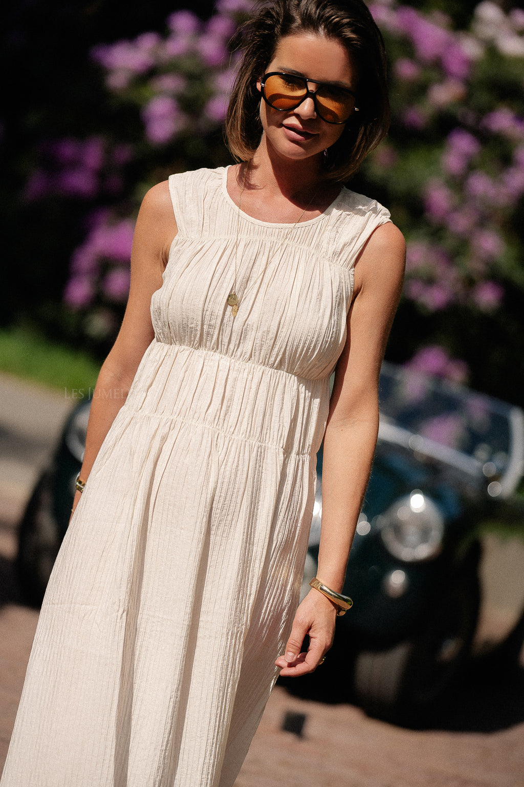VIFoxy Maxi-Kleid mit Rundhalsausschnitt Ecru