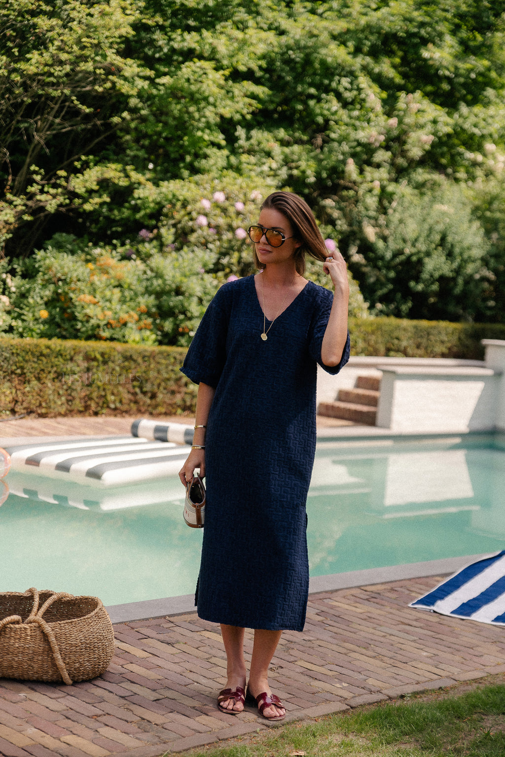 VIMaratea V-neck 2/4 midi dress navy blazer