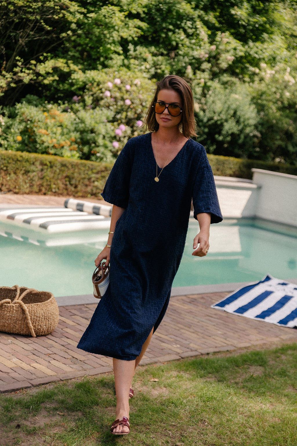 VIMaratea V-neck 2/4 midi dress navy blazer