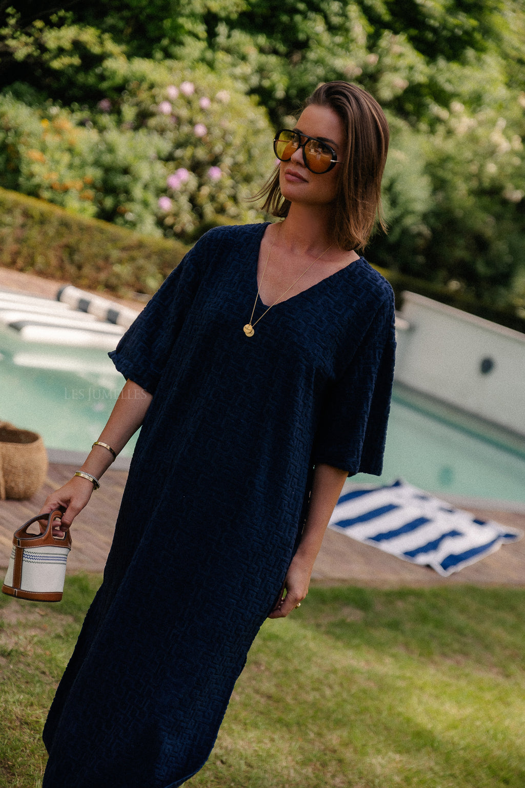 VIMaratea V-neck 2/4 midi dress navy blazer