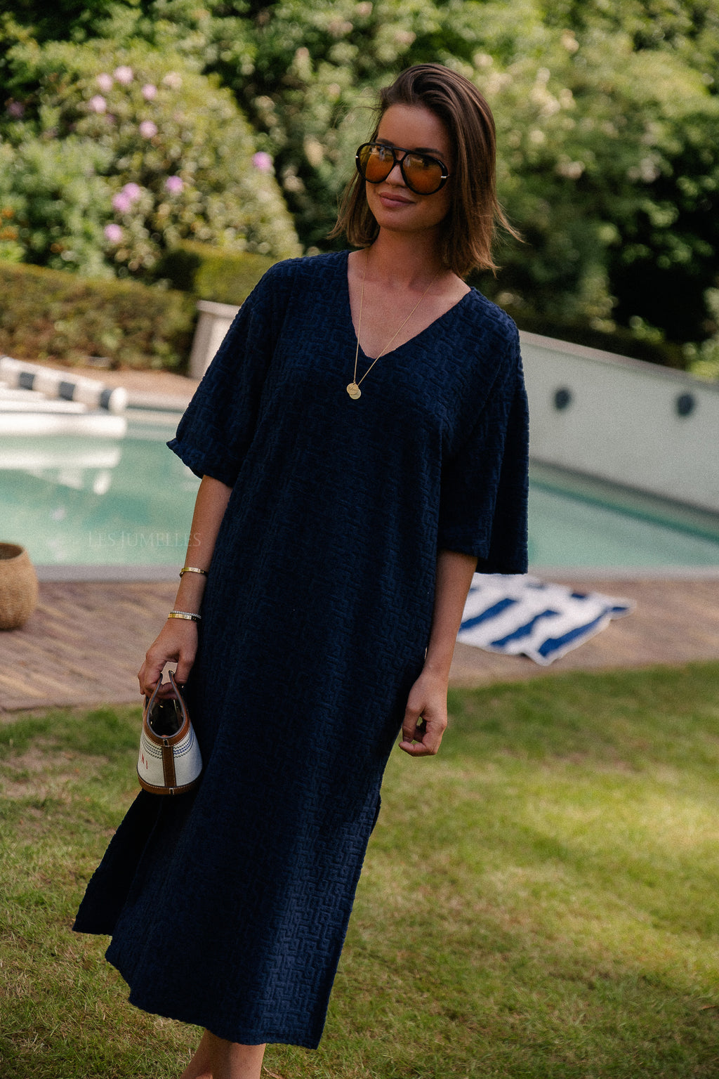 VIMaratea V-neck 2/4 midi dress navy blazer