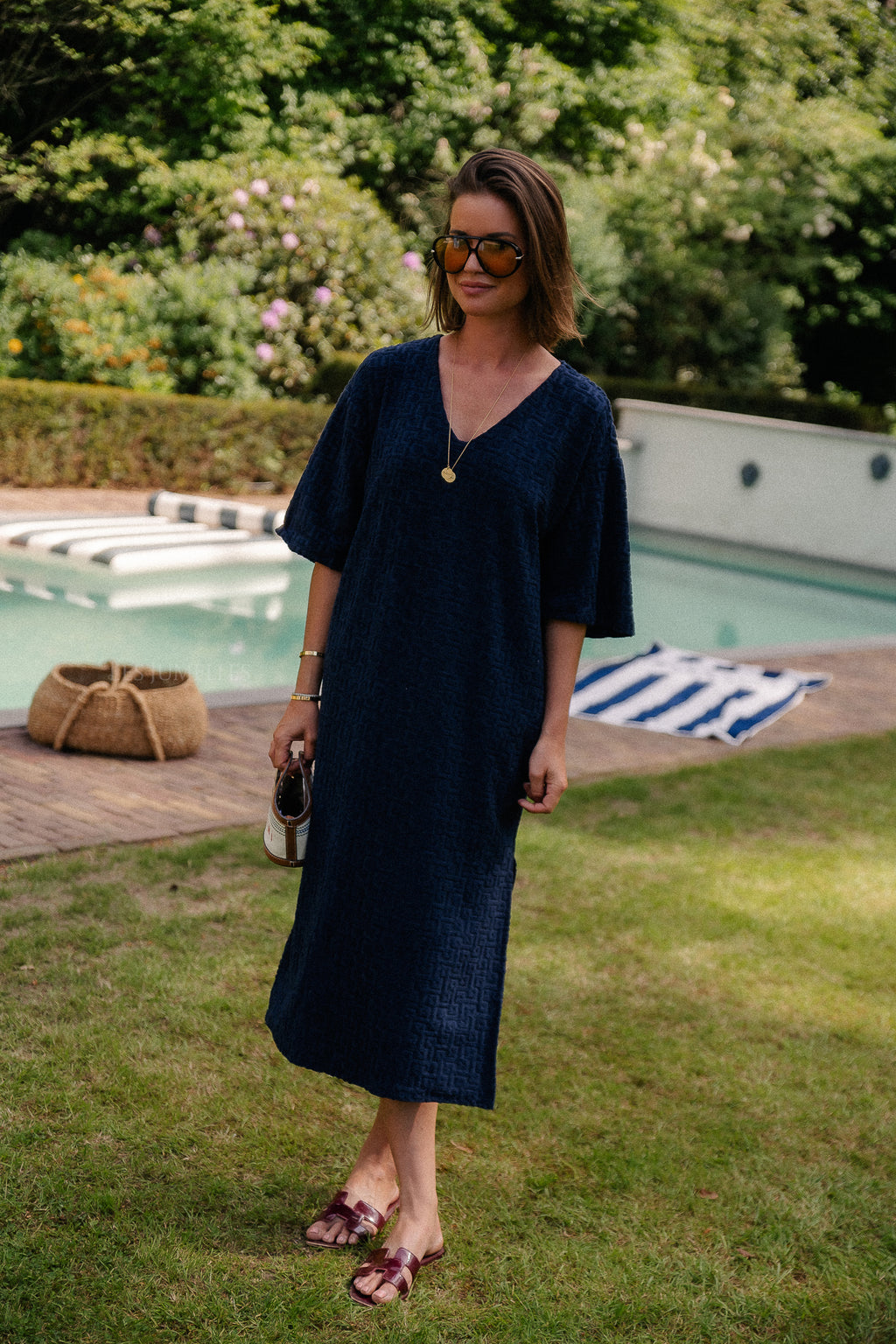 VIMaratea V-neck 2/4 midi dress navy blazer