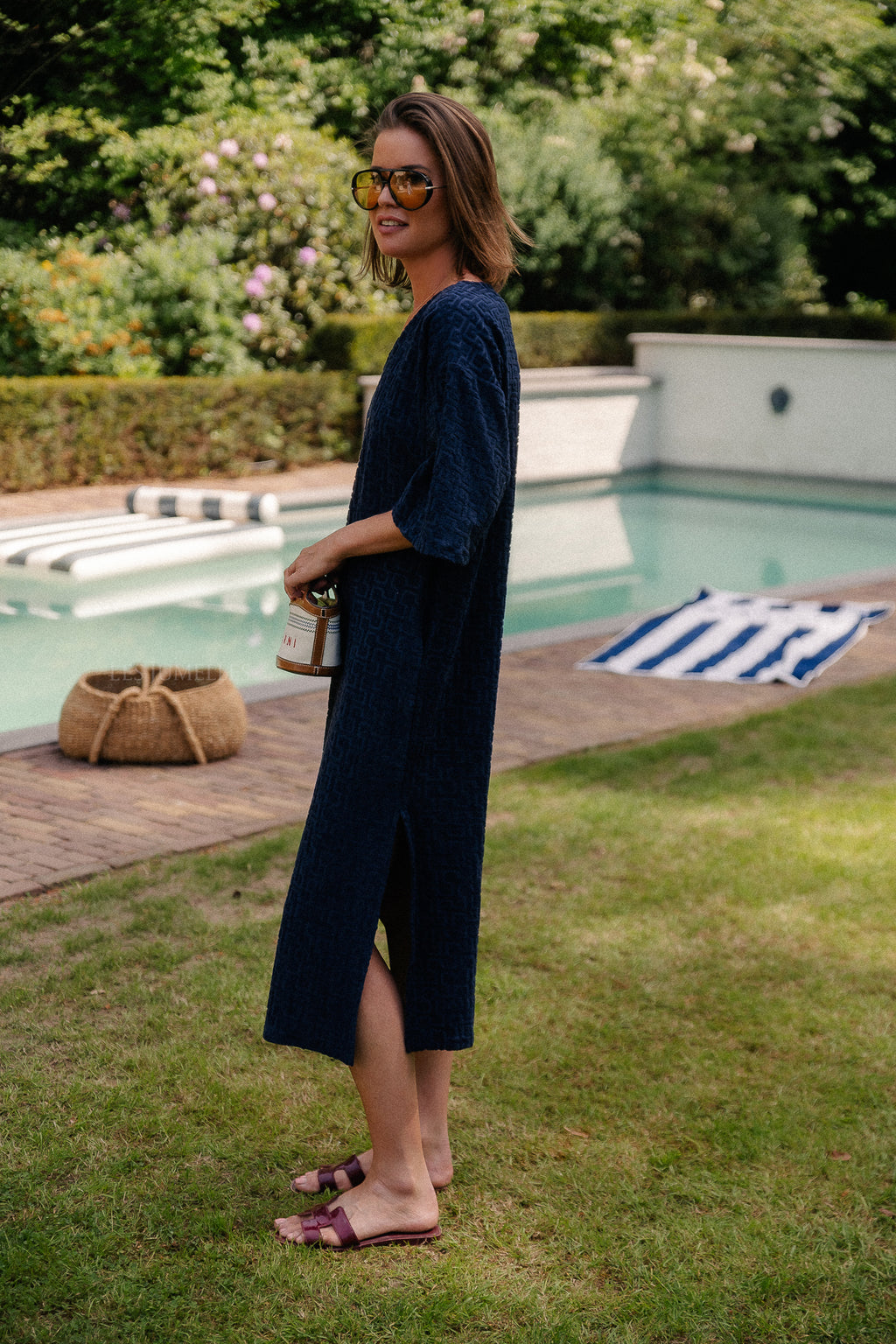 VIMaratea V-neck 2/4 midi dress navy blazer