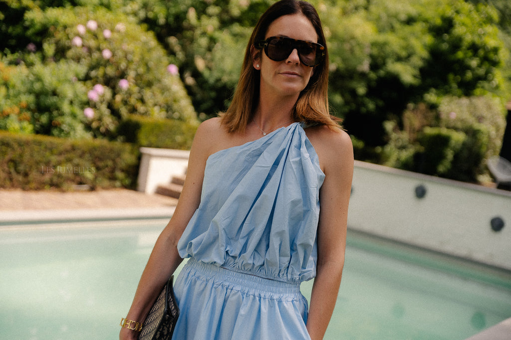 Fran one shoulder top babyblauw