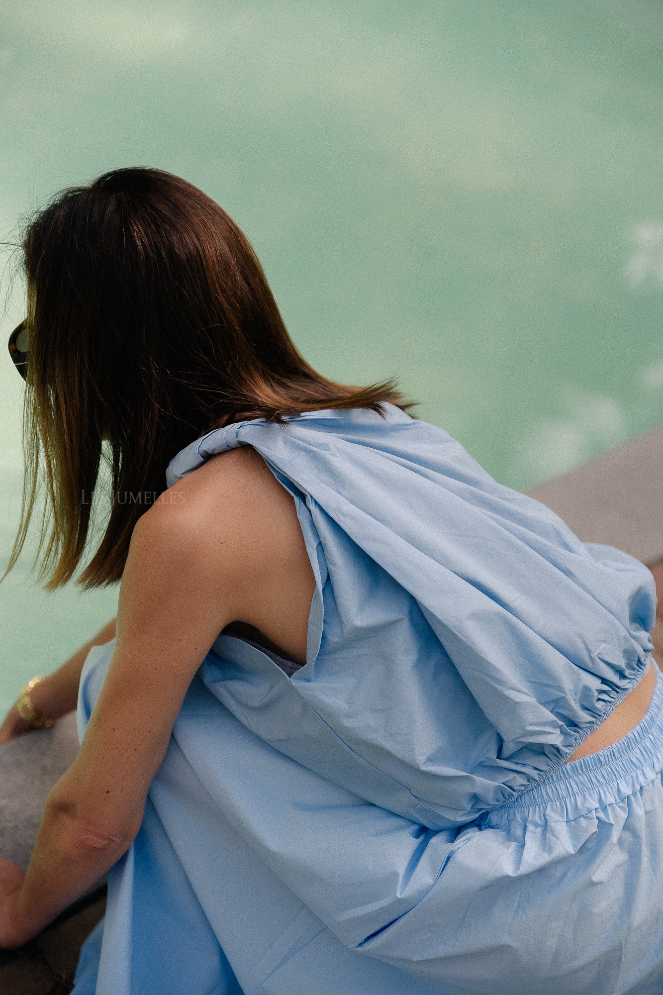 Fran one shoulder top babyblauw