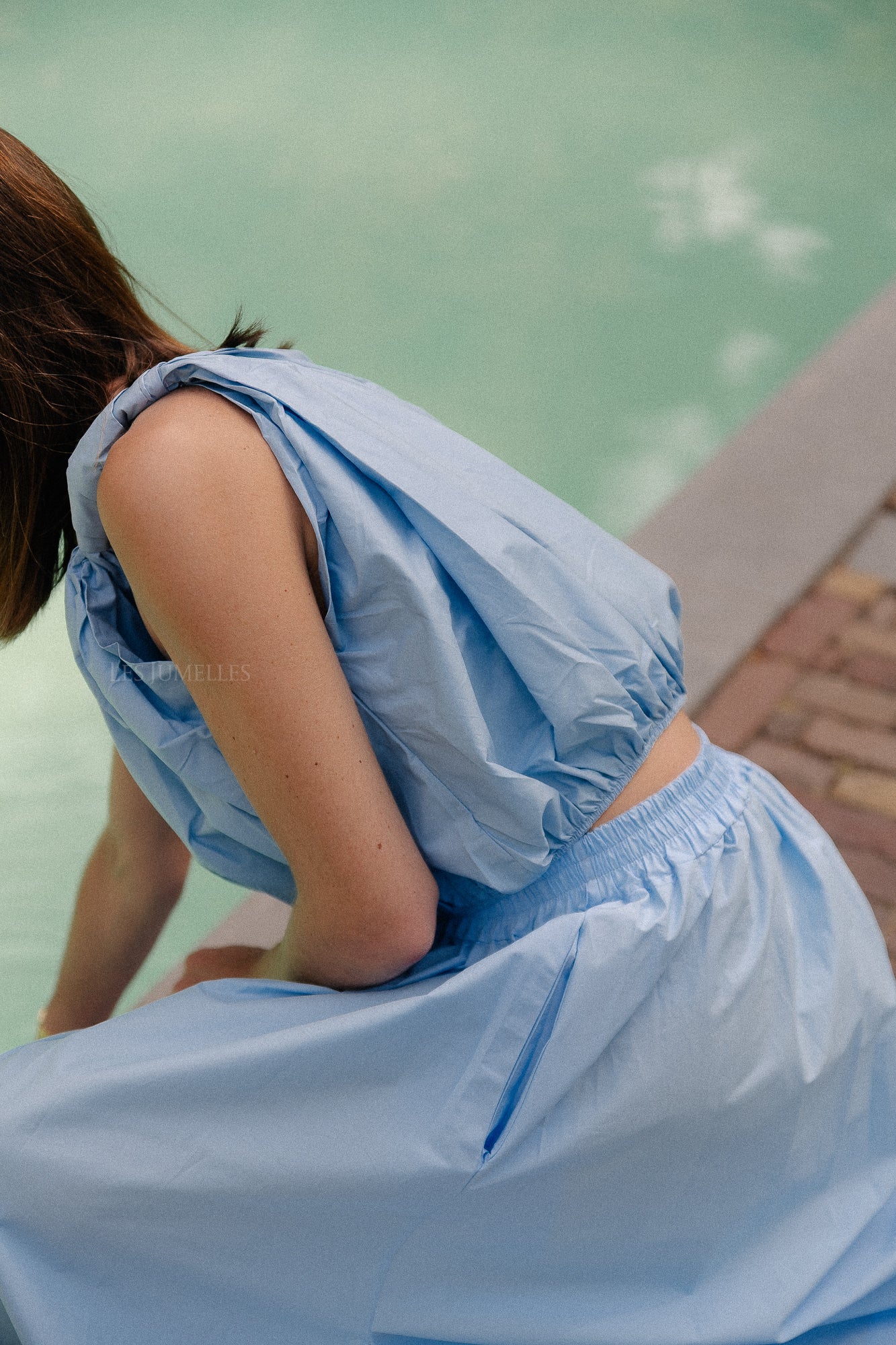 Fran one shoulder top babyblauw