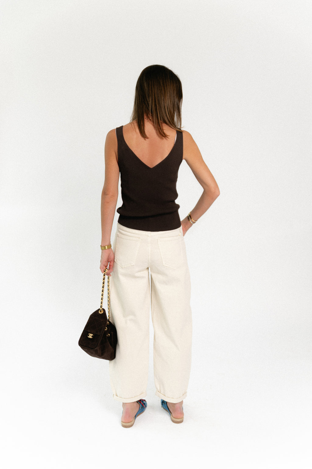 OBJKuni Thess SL singlet knit top seal brown