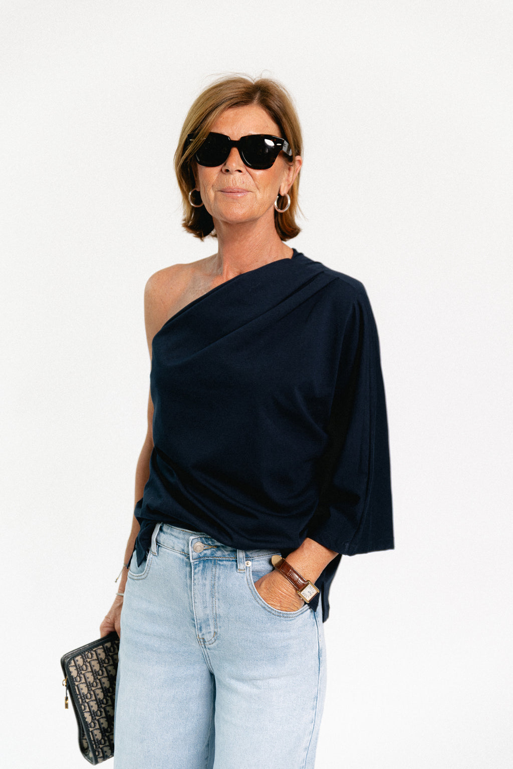 Celie one shoulder shirt navy