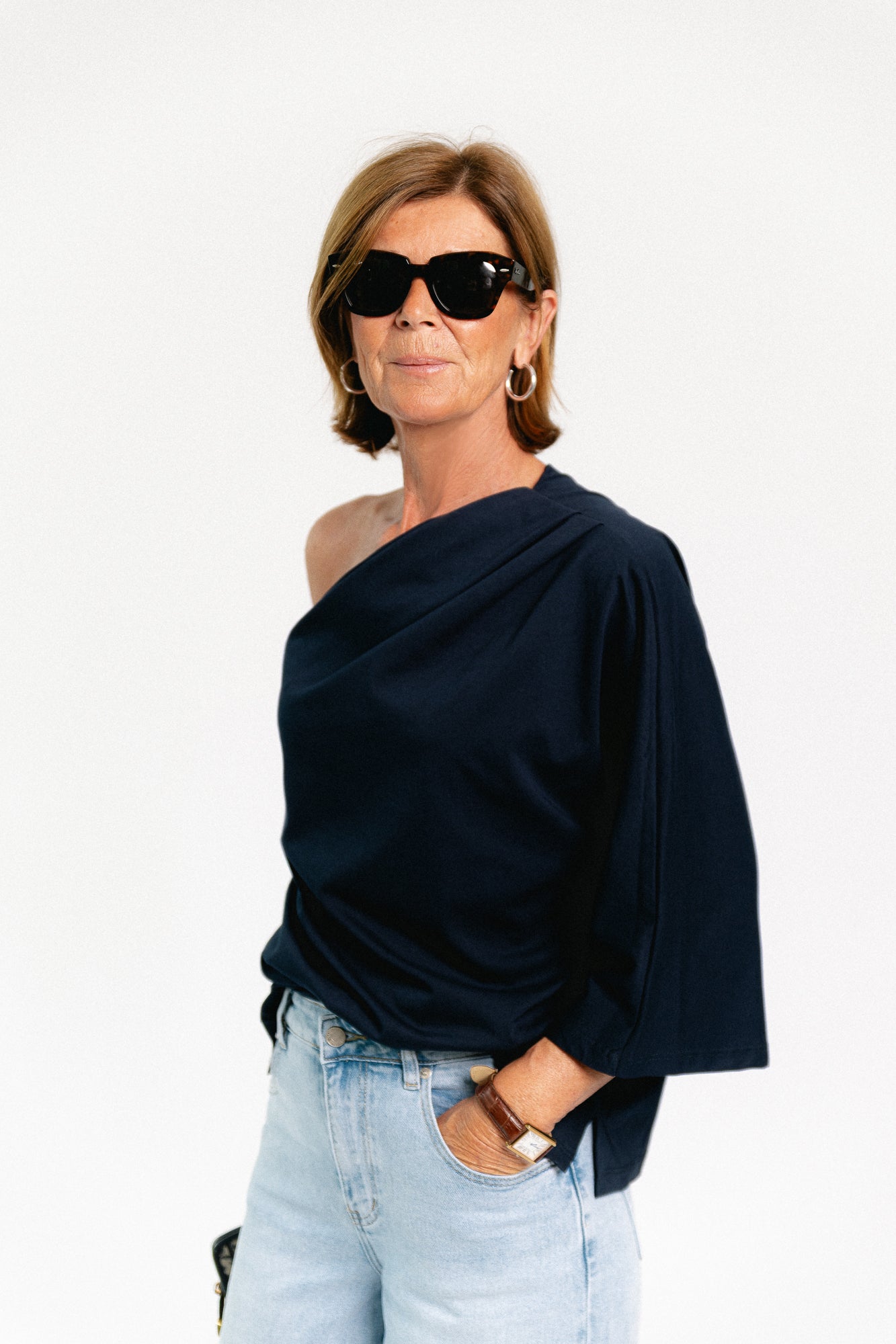 Celie one shoulder shirt navy