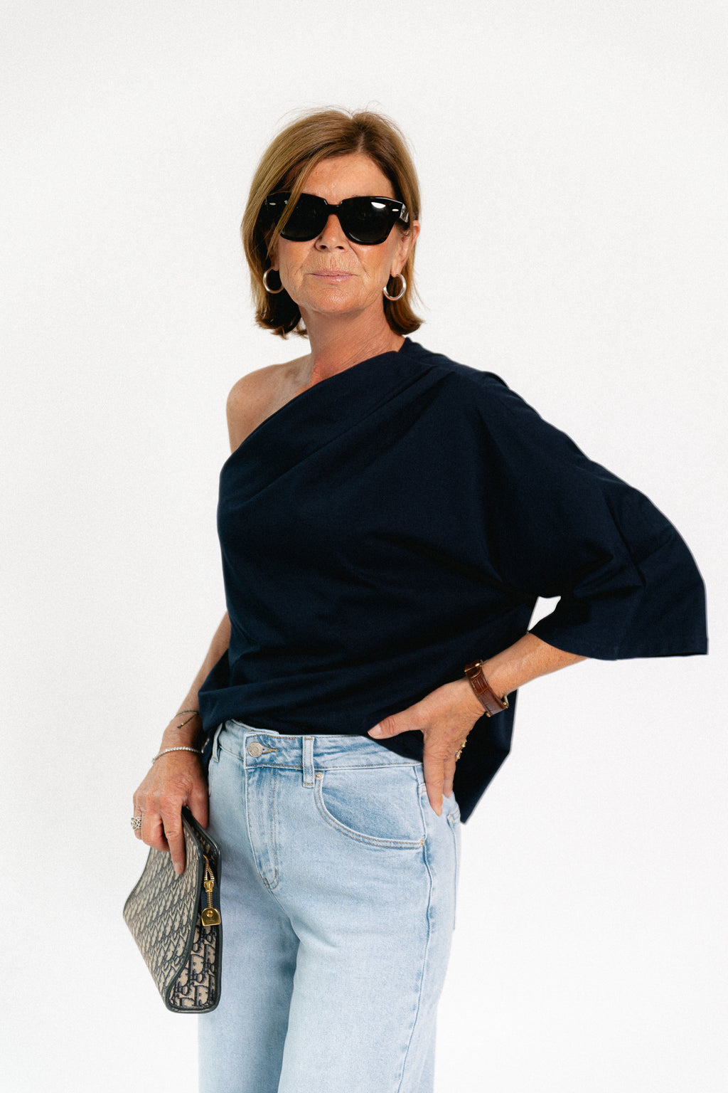 Celie one shoulder shirt navy