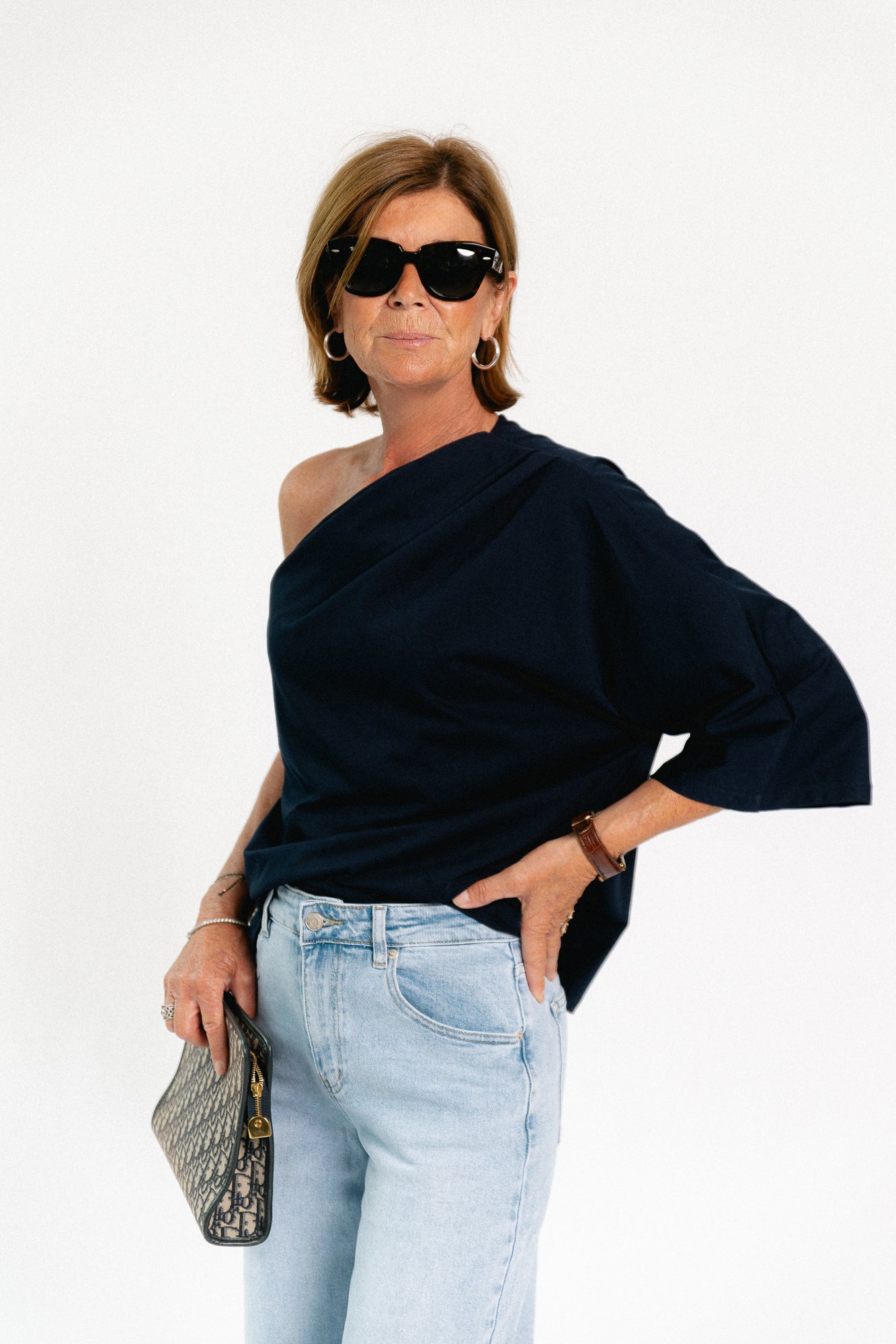 Celie one shoulder shirt navy