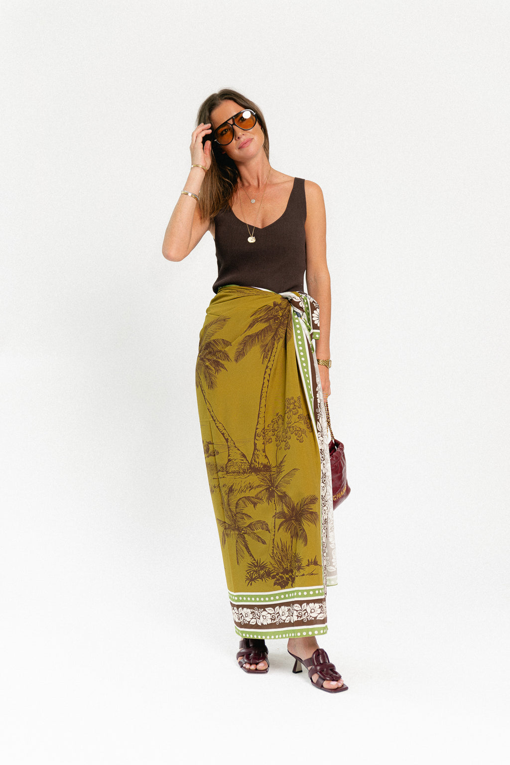 Tropical palm tree pareo - khaki