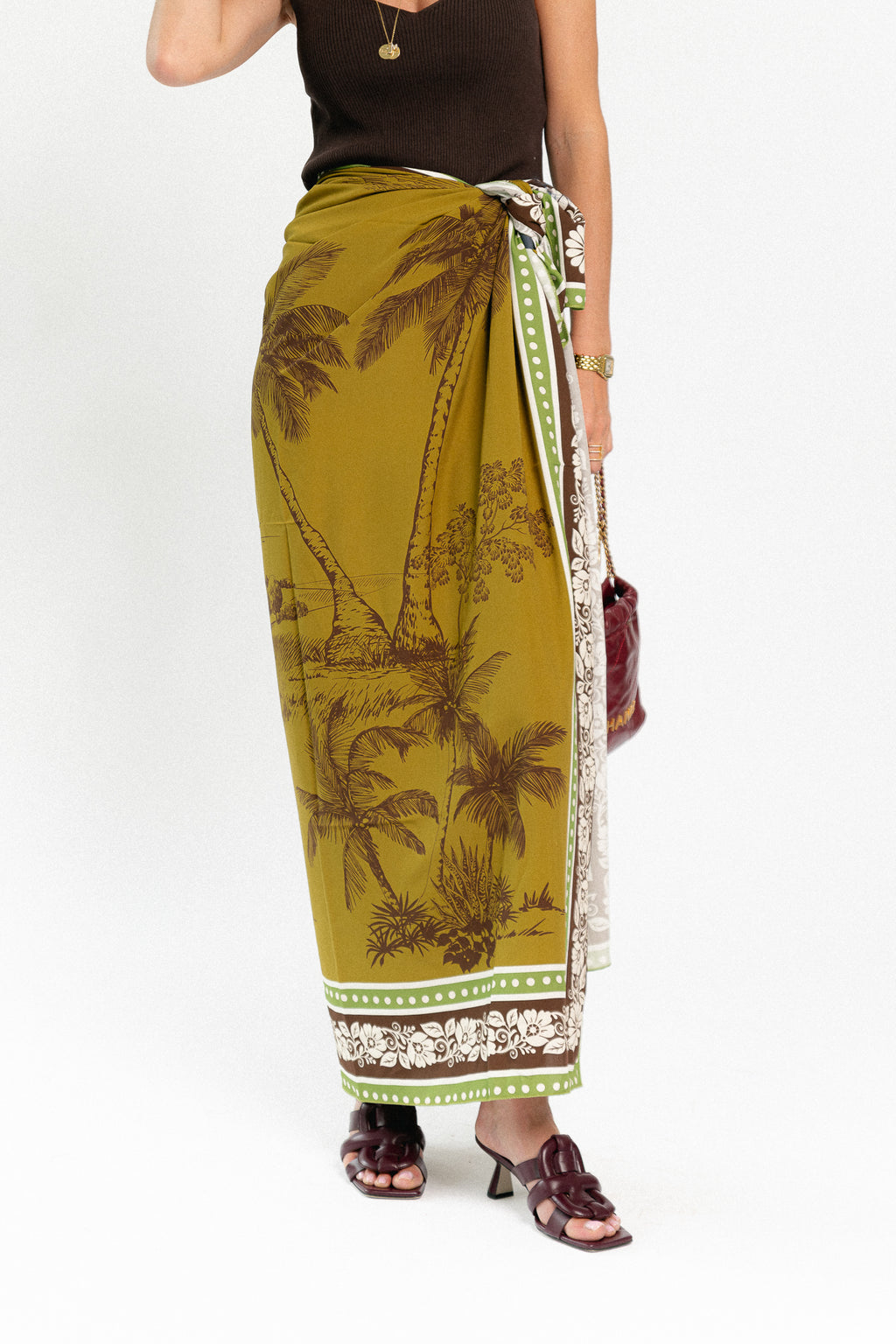 Tropical palm tree pareo - khaki