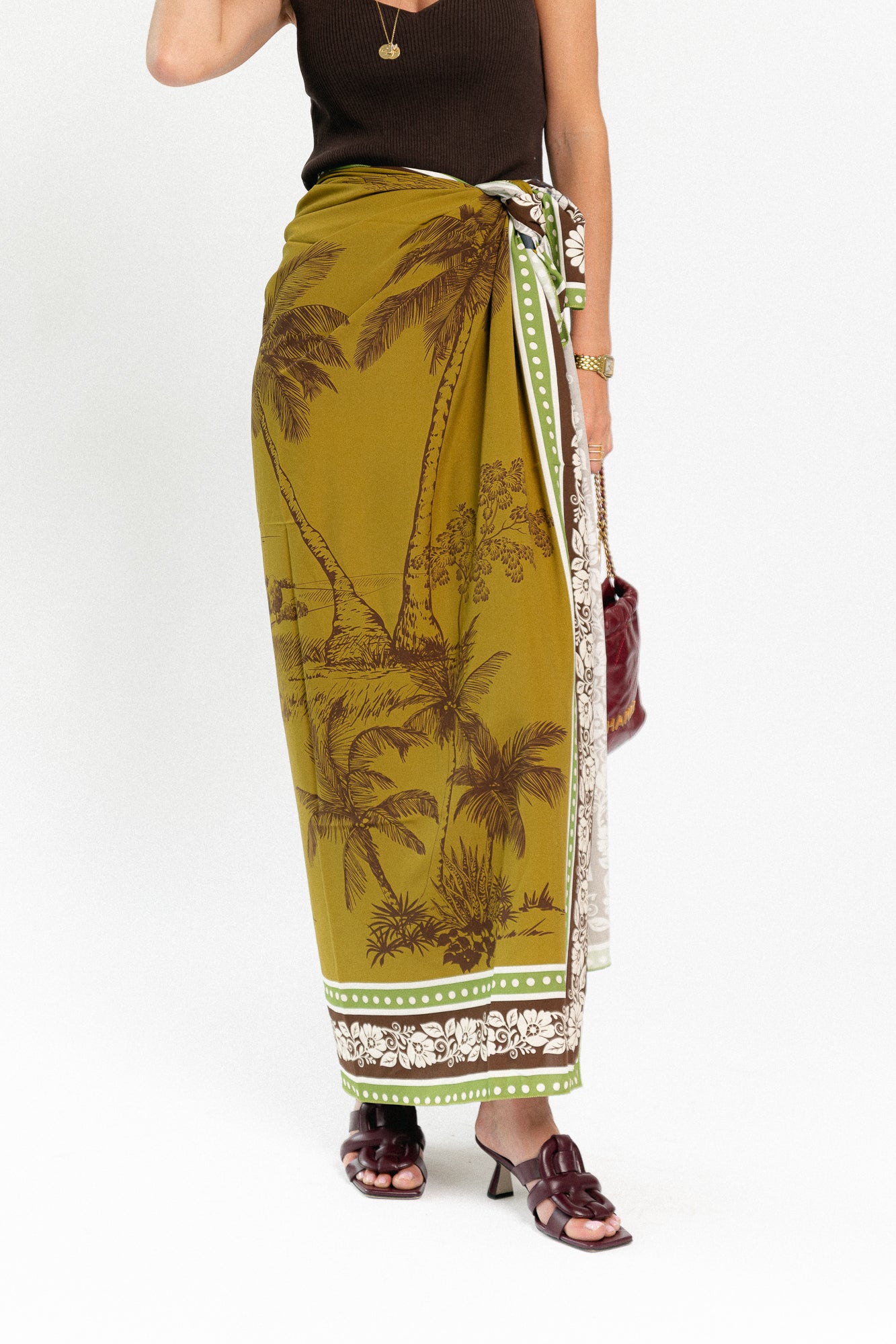 Tropical palm tree pareo - khaki