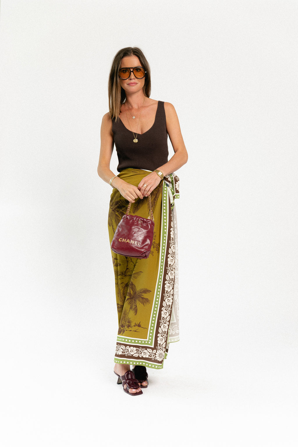 Tropical palm tree pareo - khaki