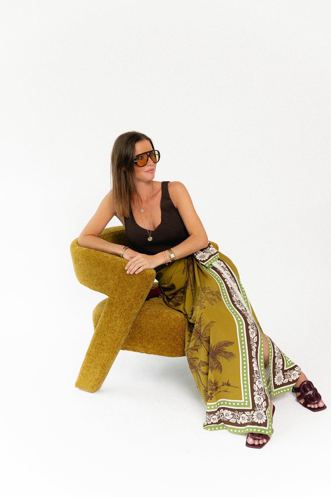 Tropical palm tree pareo - khaki