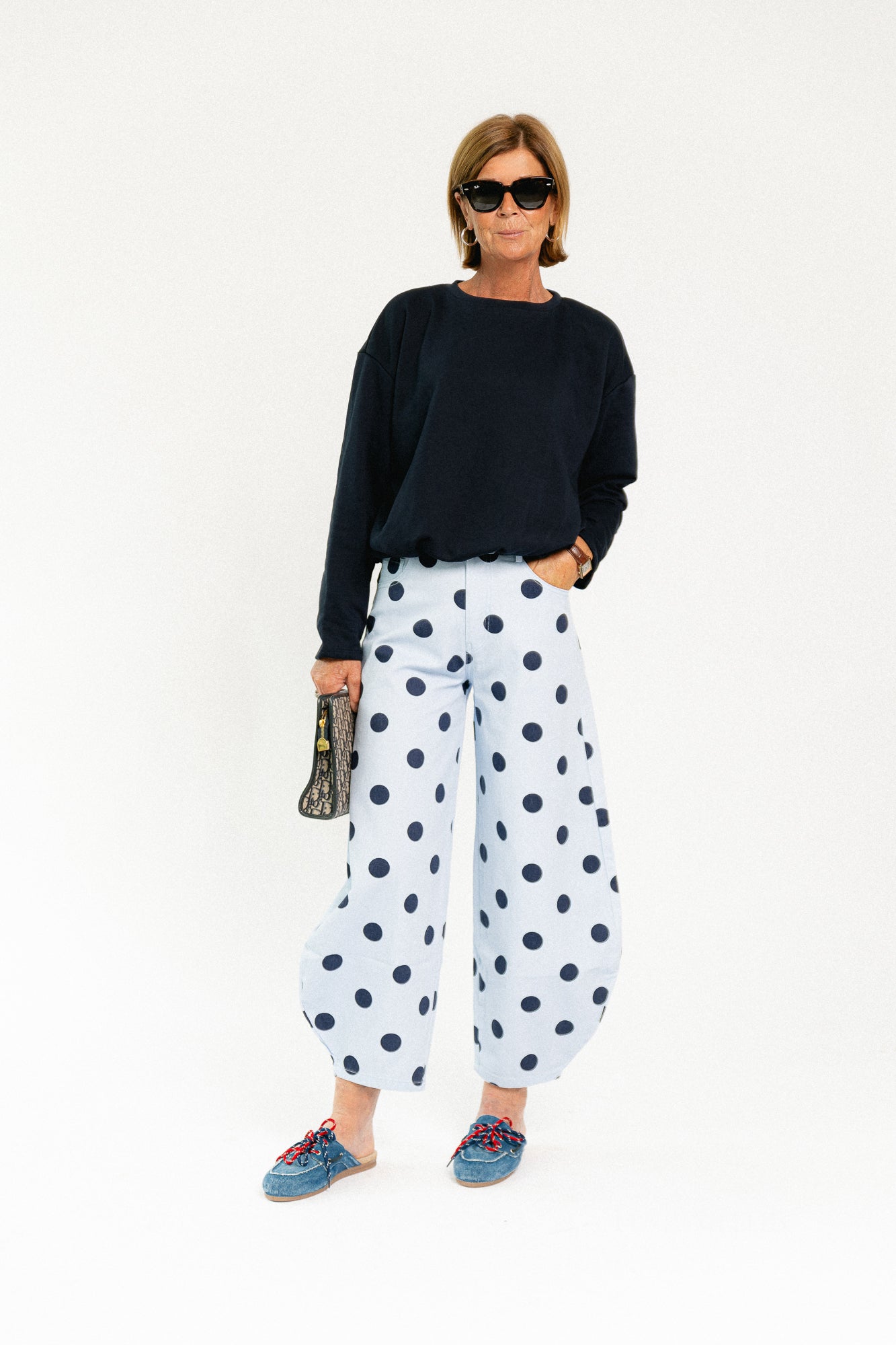 Hazel balloon relaxed fit polkadot jeans blue