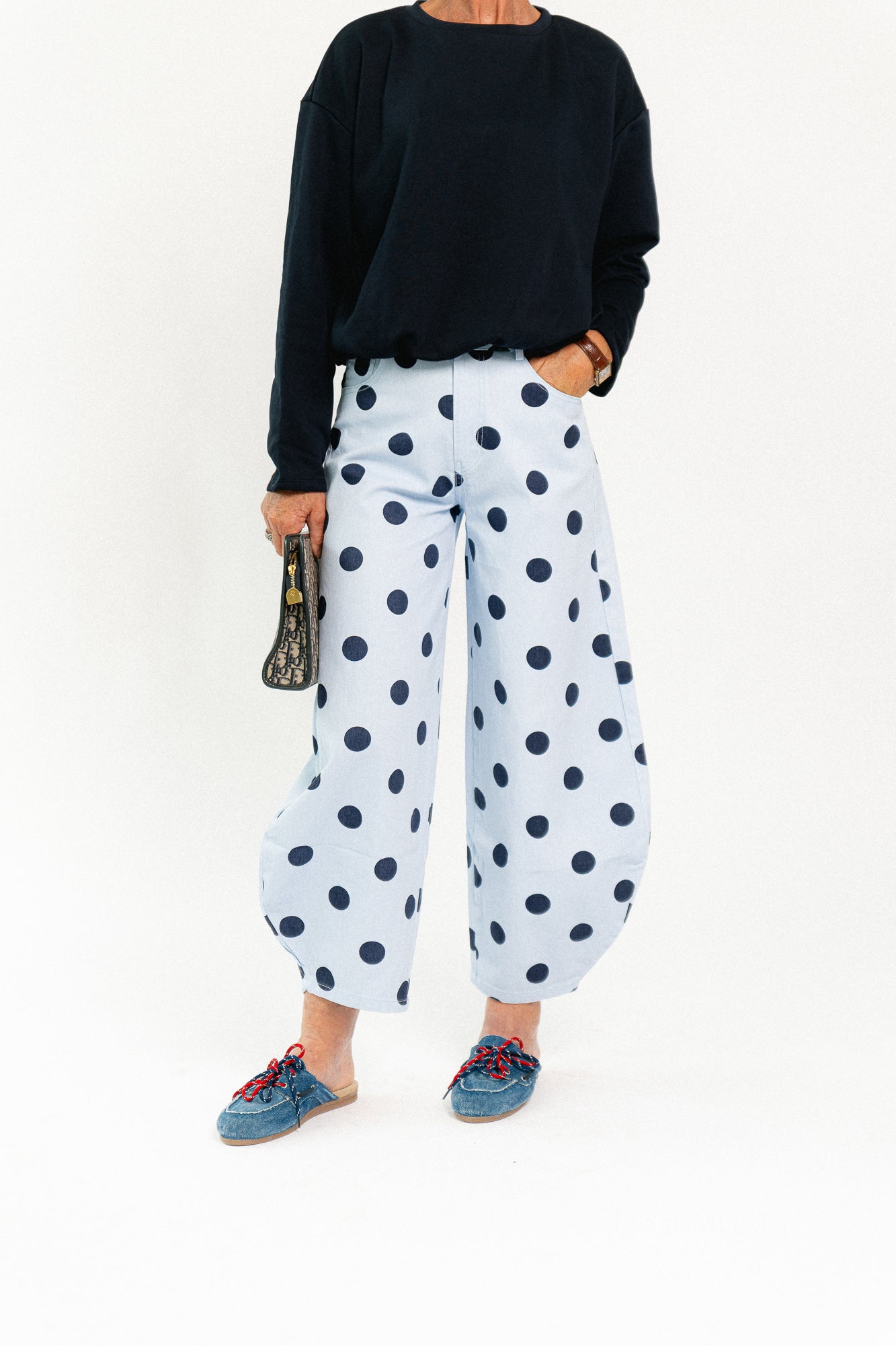 Hazel balloon relaxed fit polkadot jeans blue