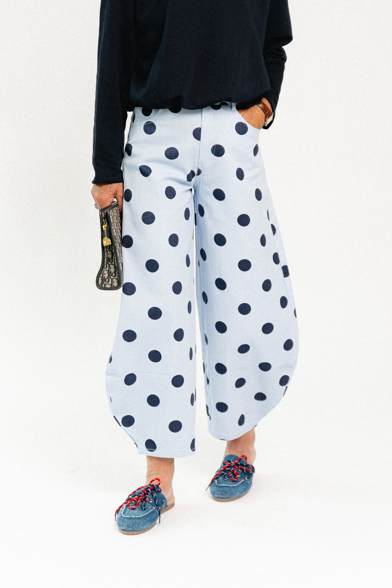 Hazel balloon relaxed fit polkadot jeans blue