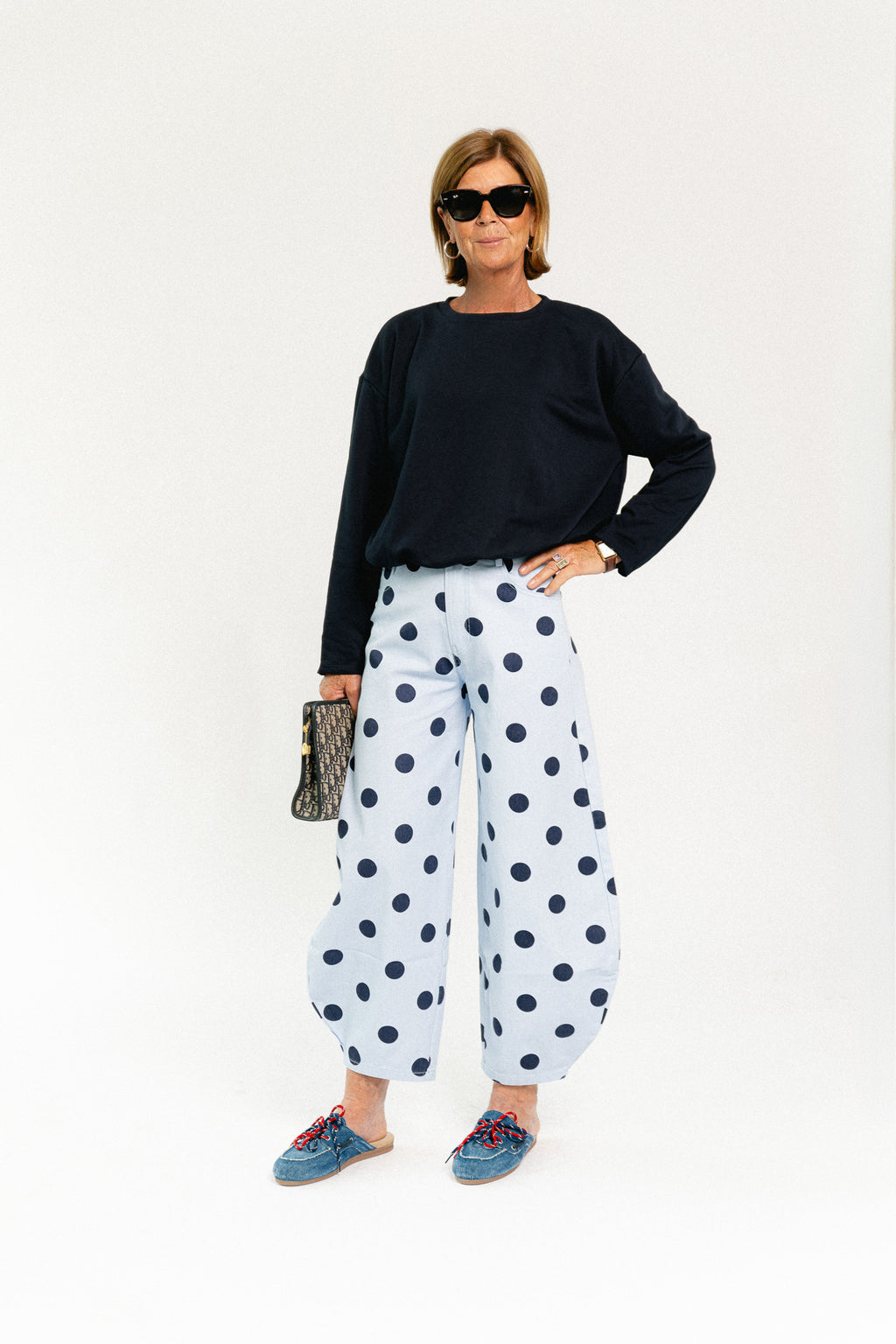 Hazel barrel relaxed fit polkadot jeans blue