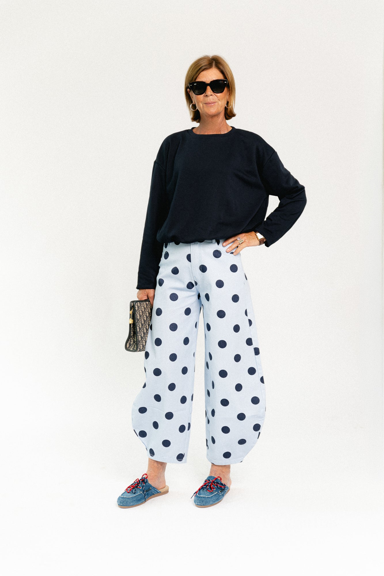 Hazel balloon relaxed fit polkadot jeans blue