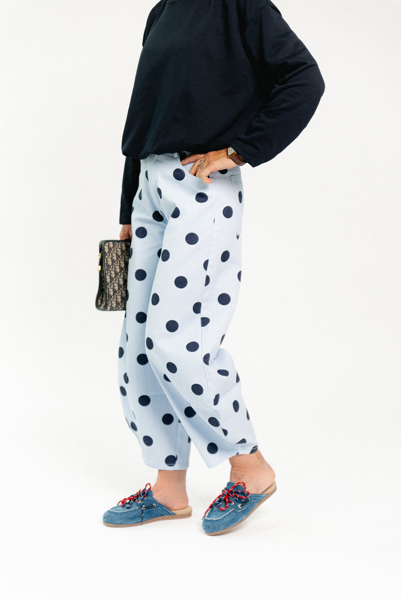 Hazel balloon relaxed fit polkadot jeans blue