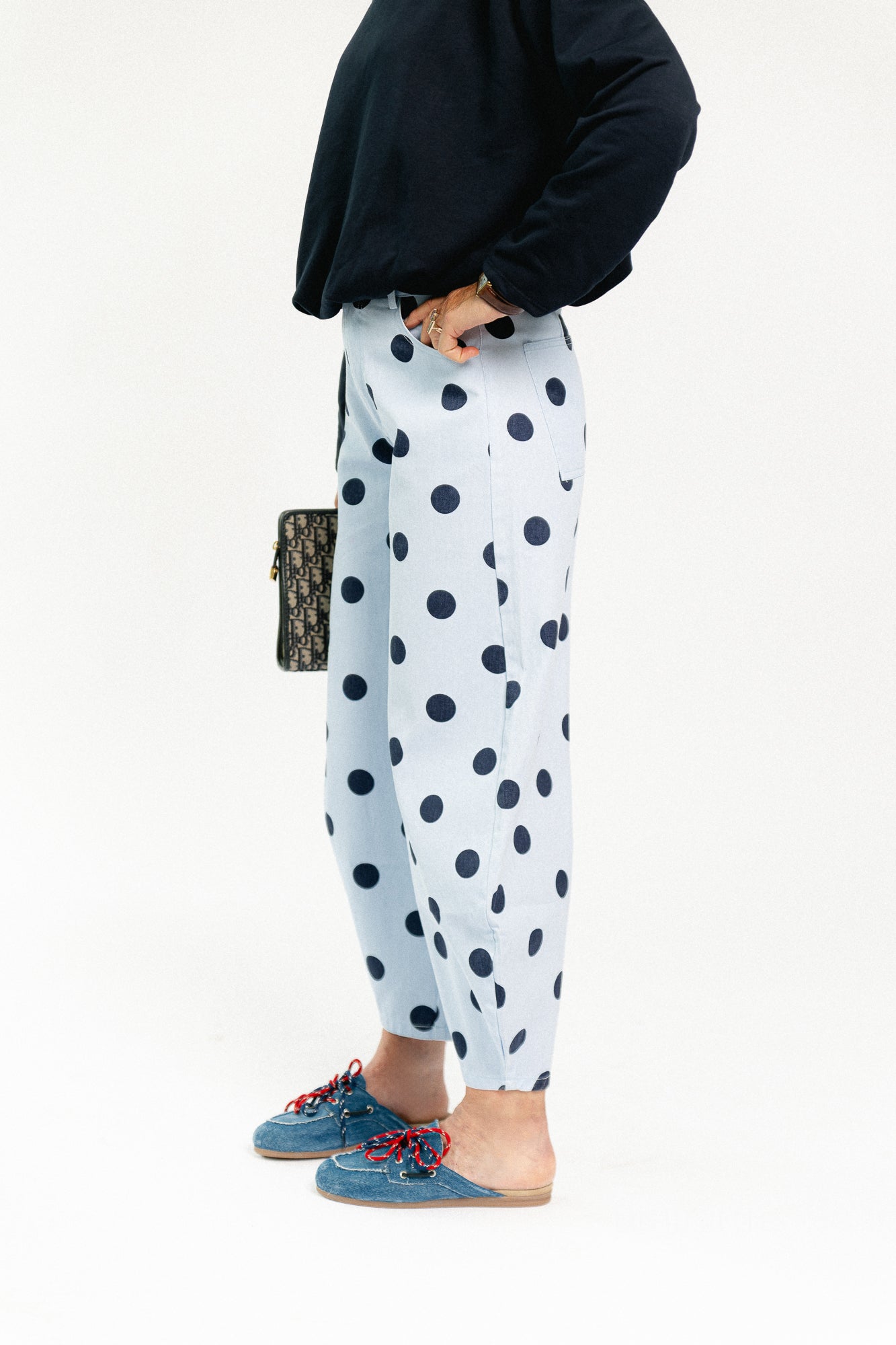 Hazel balloon relaxed fit polkadot jeans blue