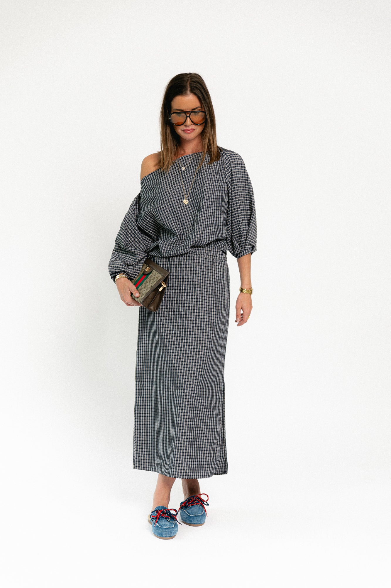 Cosette checkered blouse navy