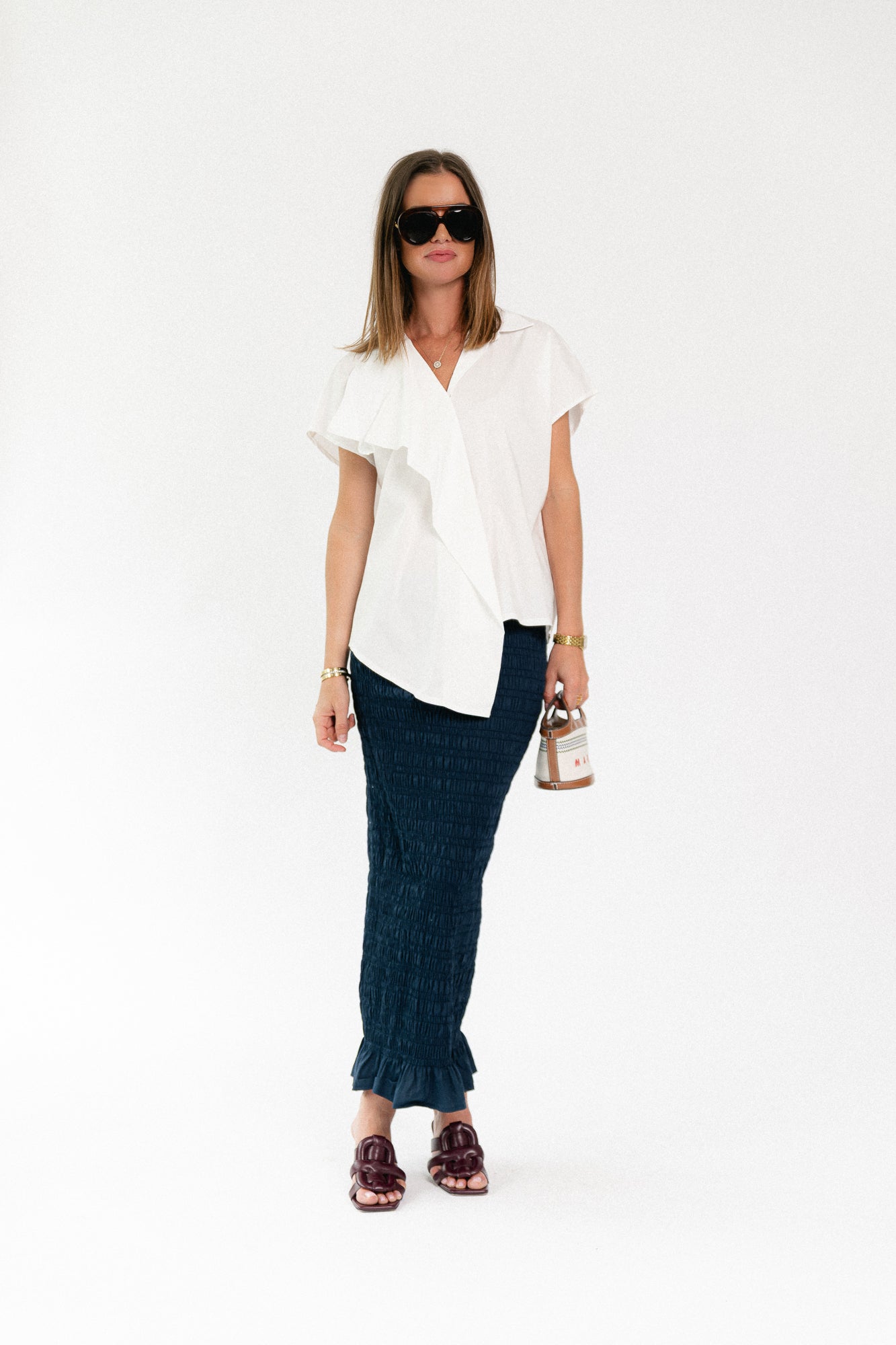 Mona smocked skirt navy