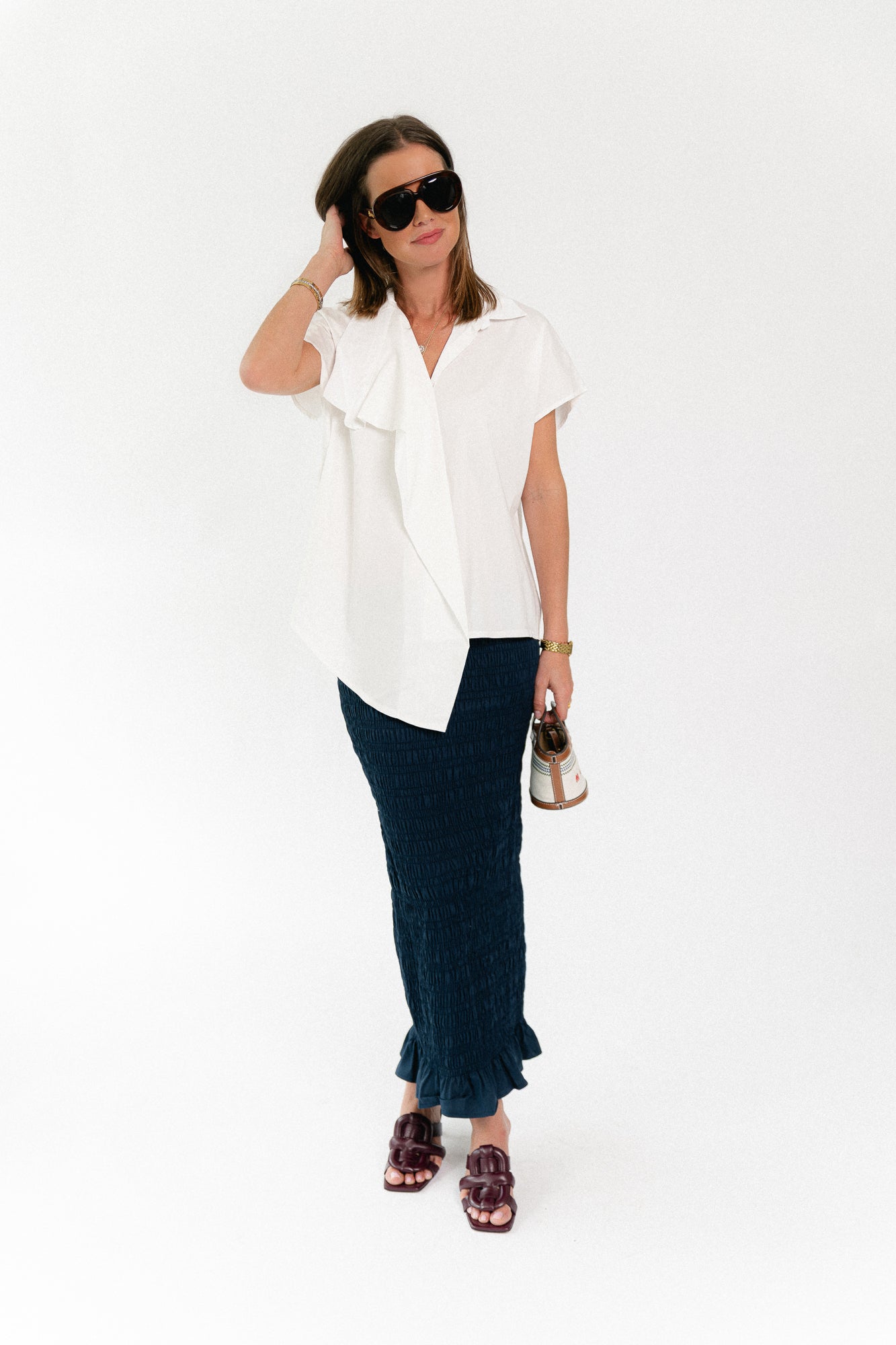 Mona smocked skirt navy
