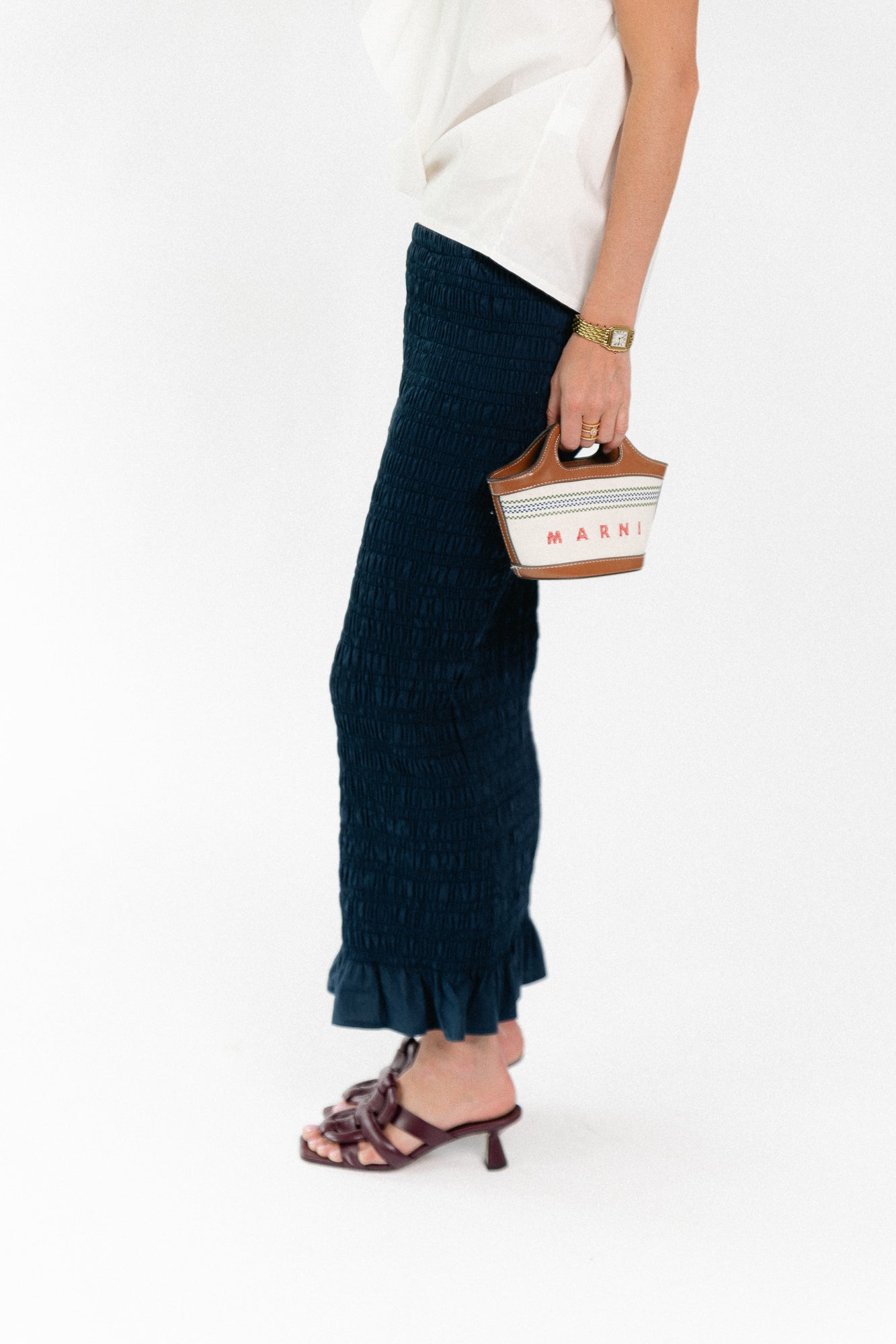 Mona smocked skirt navy