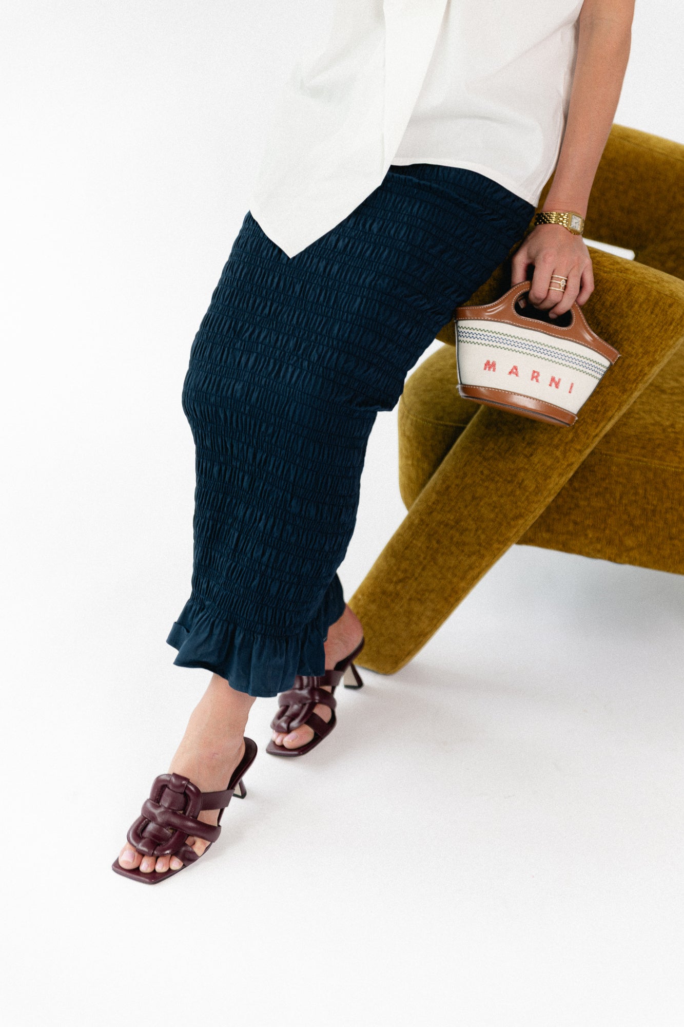 Mona smocked skirt navy