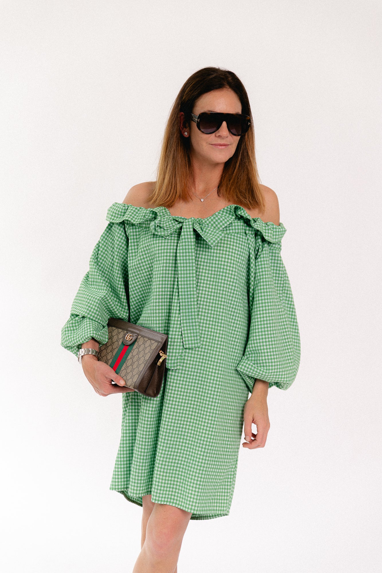 Lisa vichy off-shoulder dress green