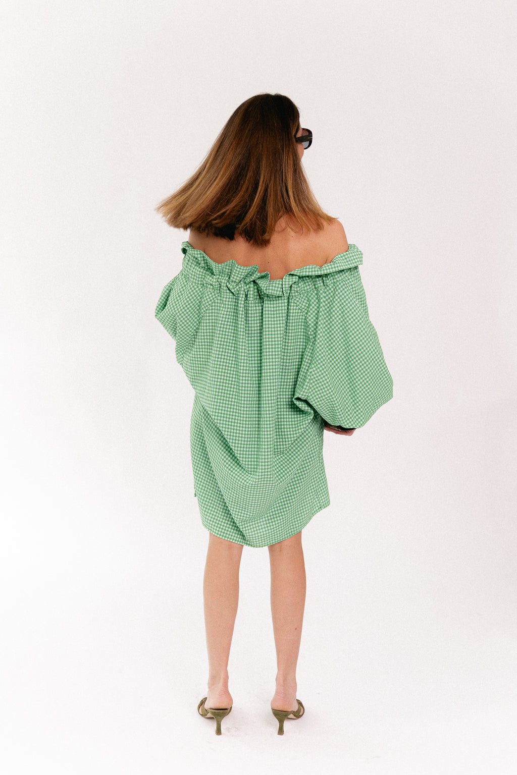 Lisa vichy off-shoulder dress green