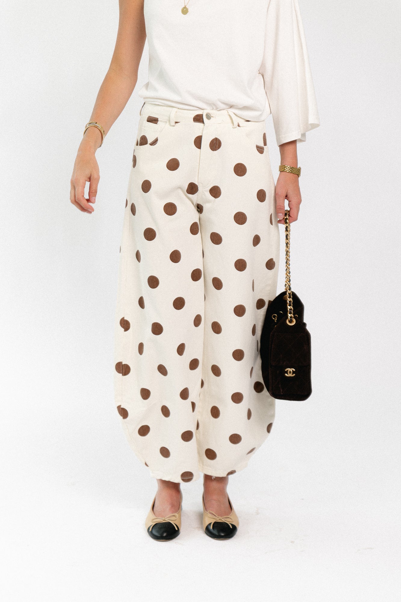 Hazel balloon relaxed fit polkadot jeans ecru