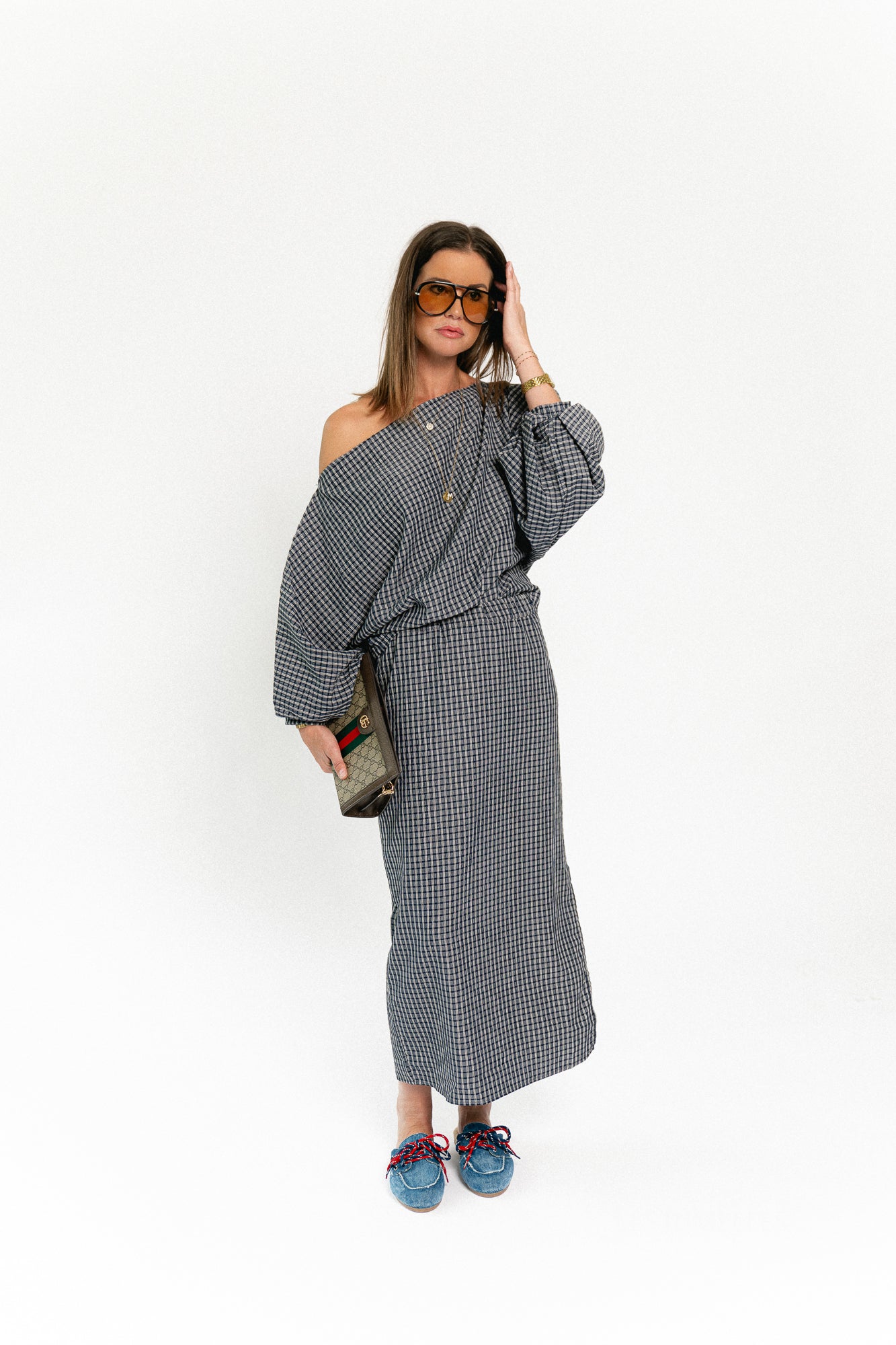 Cosette checkered blouse navy